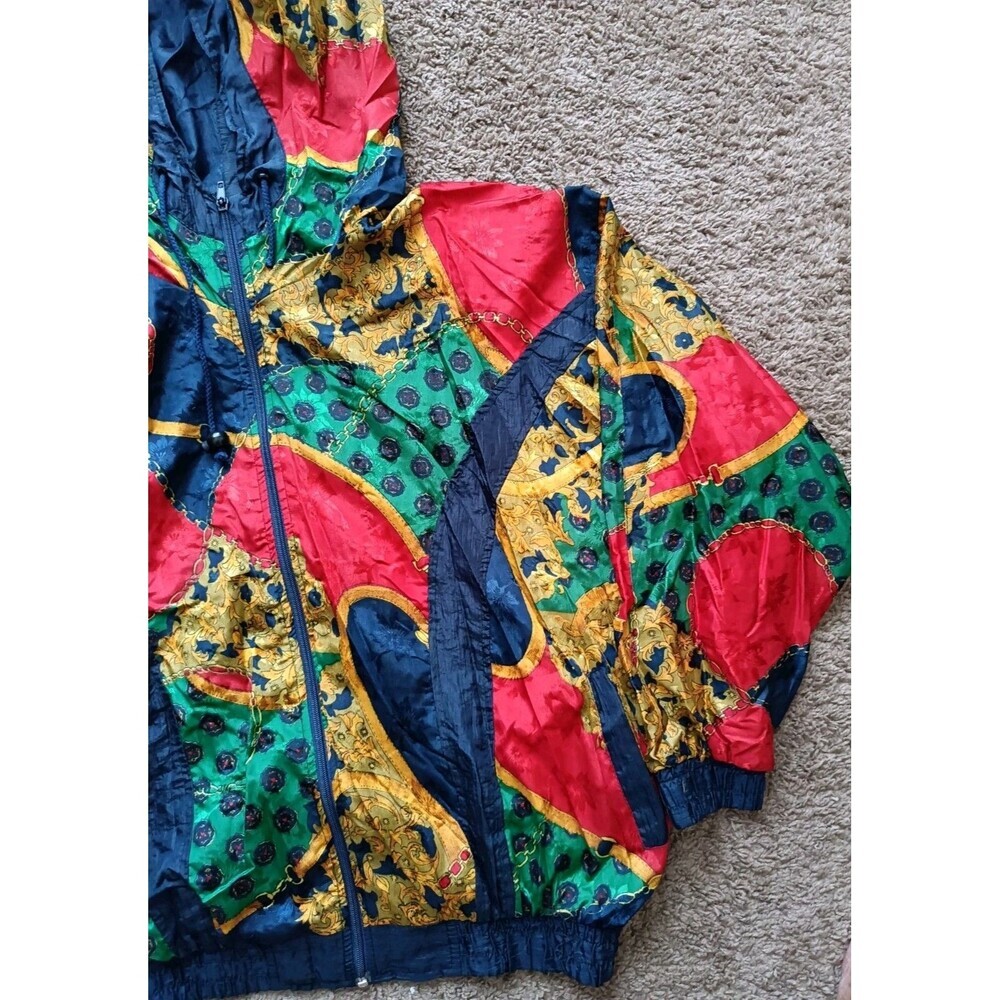 Vintage Windbreaker Jacket Women's Medium Baroque Full Zip Hooded 90s - Picture 2 of 8